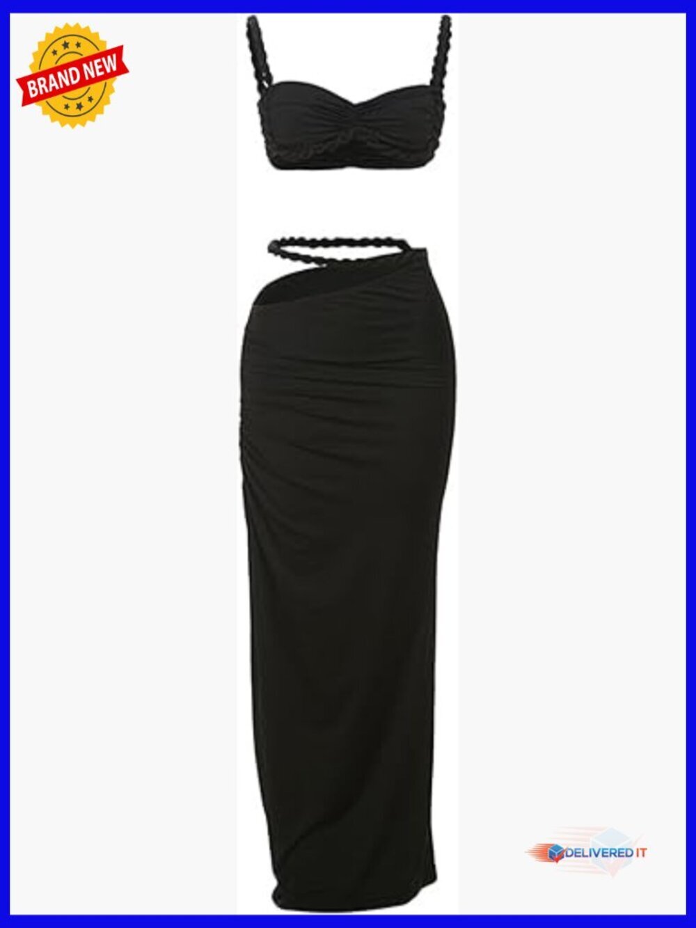 Two Piece Skirt Set Sexy Ruched Backless Cami Top Cut Out Skirt Night Out
